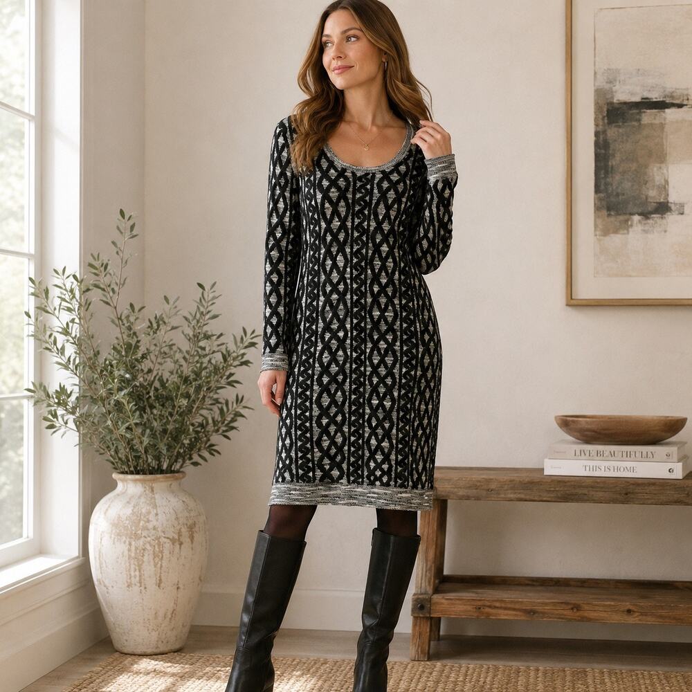 Anthropologie Moth Sweater Dress Women’s M Black Gray Wool Blend Knit